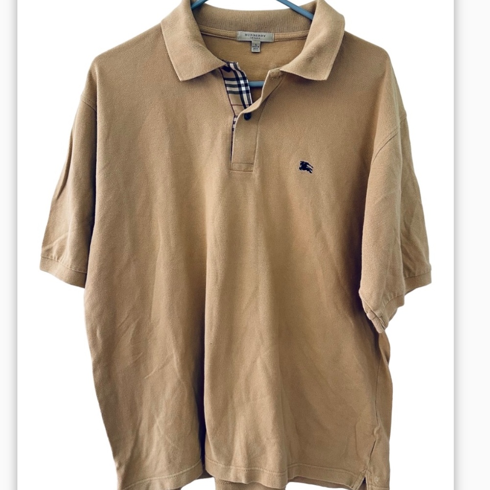 Burberry Polo Shirt Mens Large Brown Short Sleeve Embroidered Logo